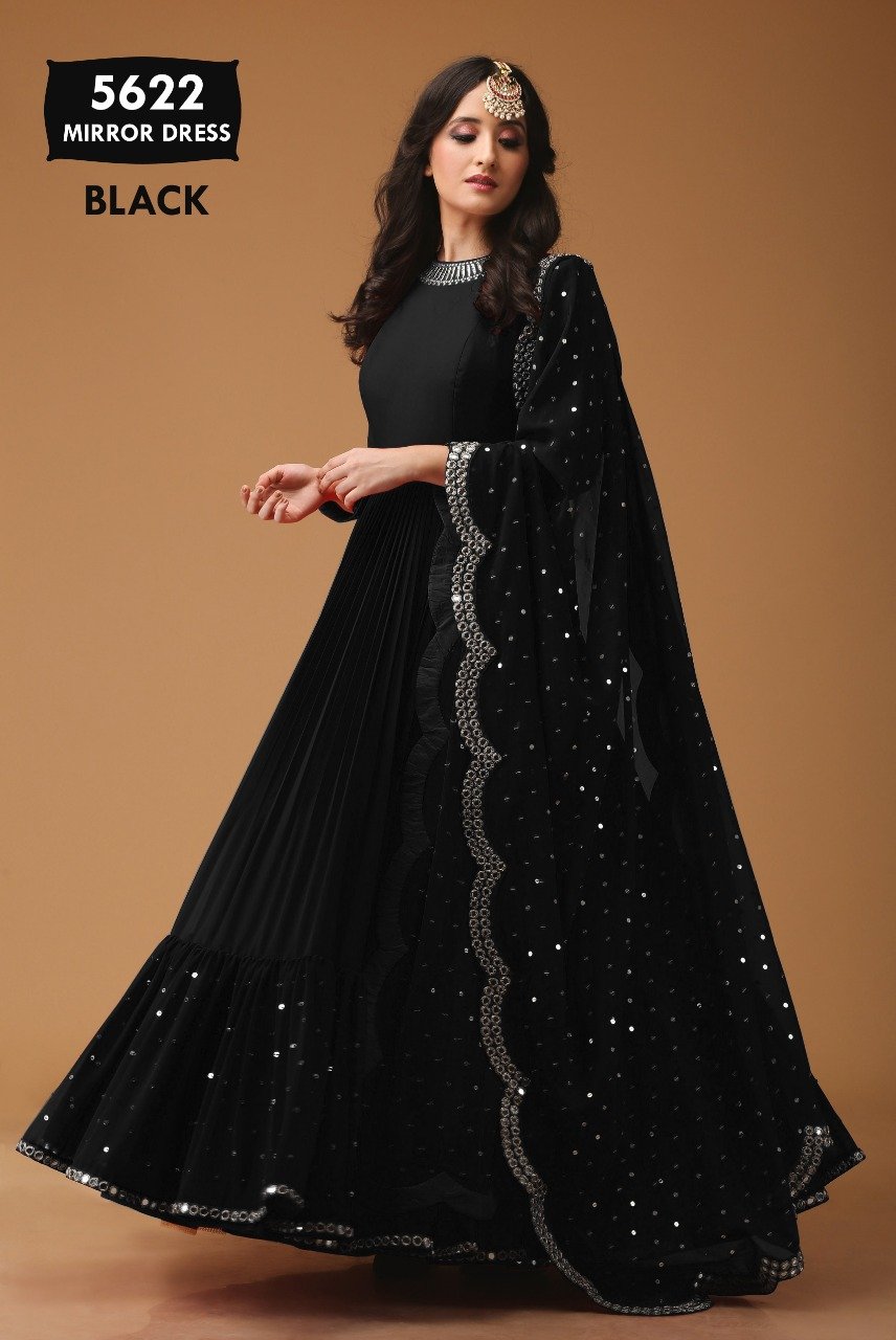 Black Front Slit Dress Indian Designer Anarkali Suit - Asian Party Wear